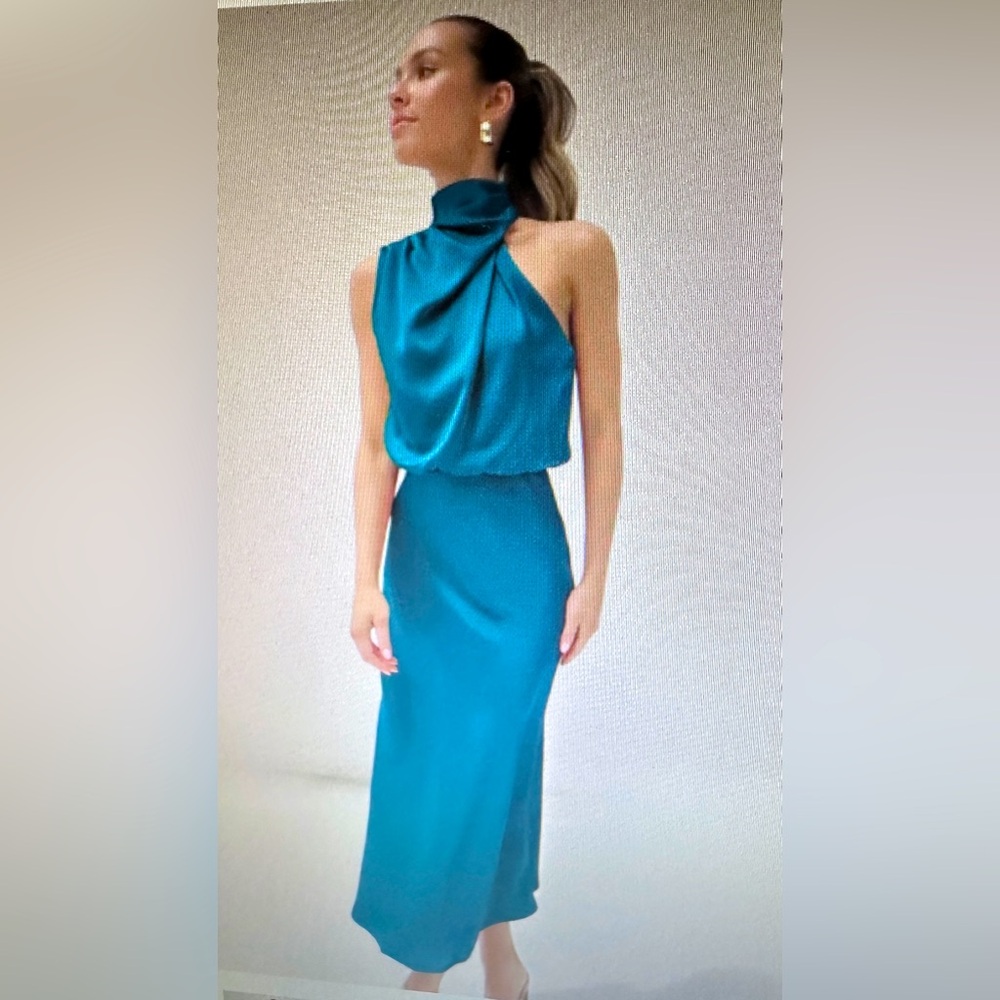 Elegant Teal Halter Neck Dress